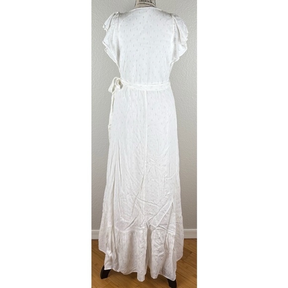 DREW Women's Maggie Hi-Low Wrap Maxi Dress White Gold Dotted, size Small - Picture 7 of 11
